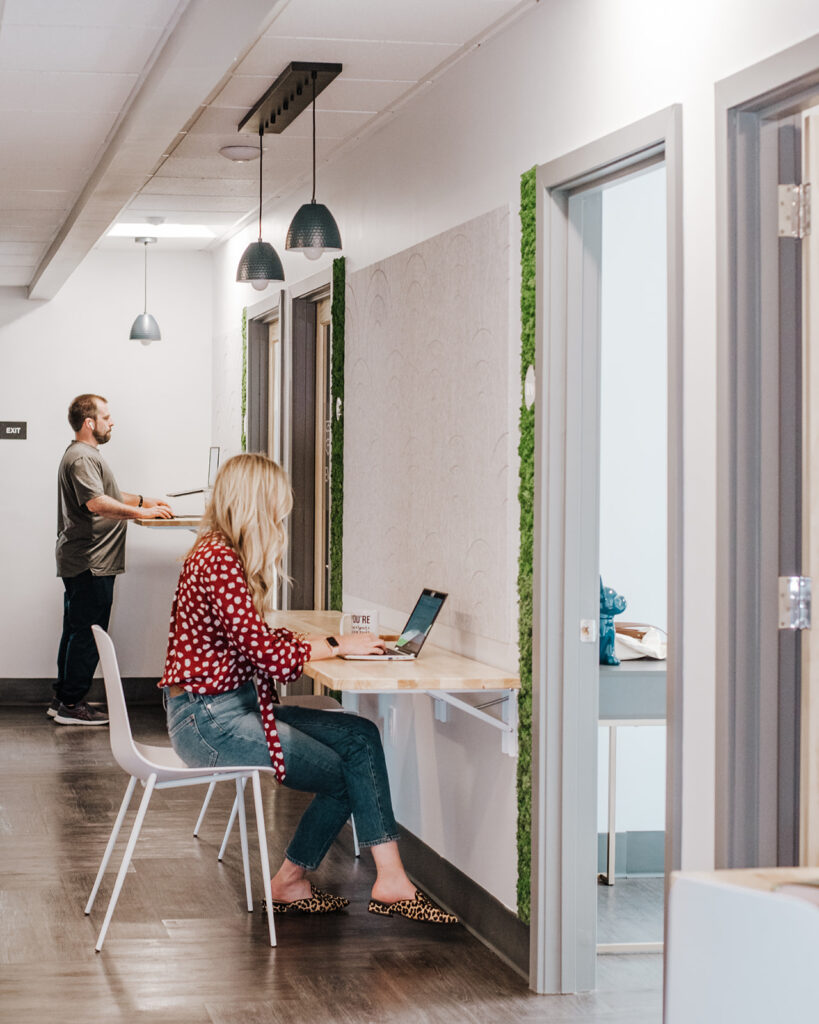 Coworkers working from the quiet zone inside Haven Collective Upper Arlington.